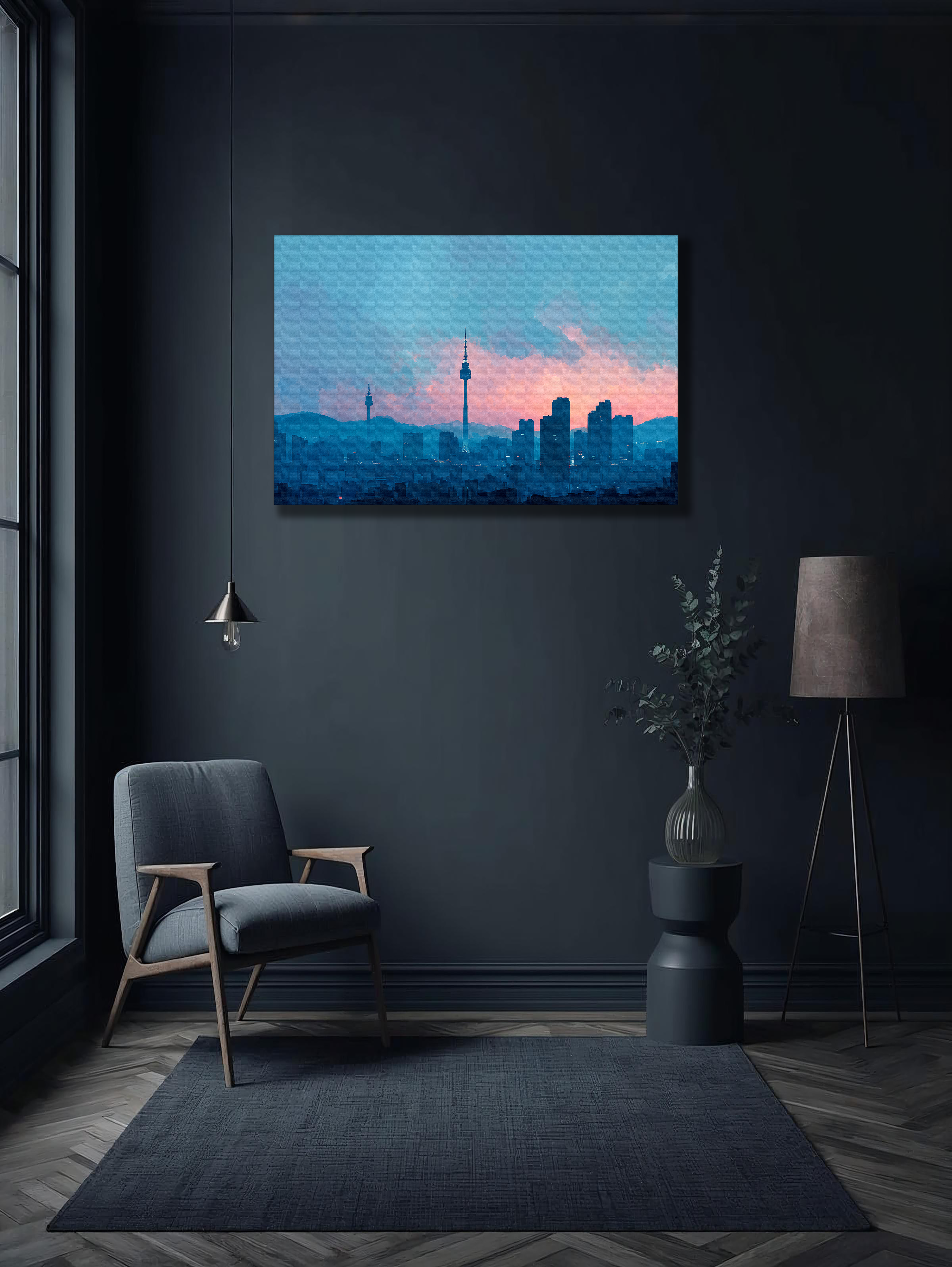 Korean Cityscape Canvas Art | Seoul Tower Dawn Sky
