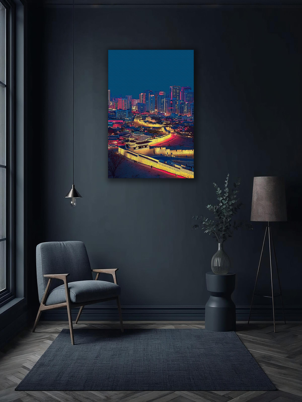 Korean Cityscape Canvas Art | Suwon Fortress Night Glow