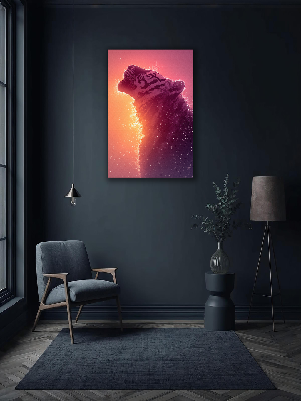 Korean Tiger Sunset Vertical Canvas Art – Powerful Animal Wall Decor