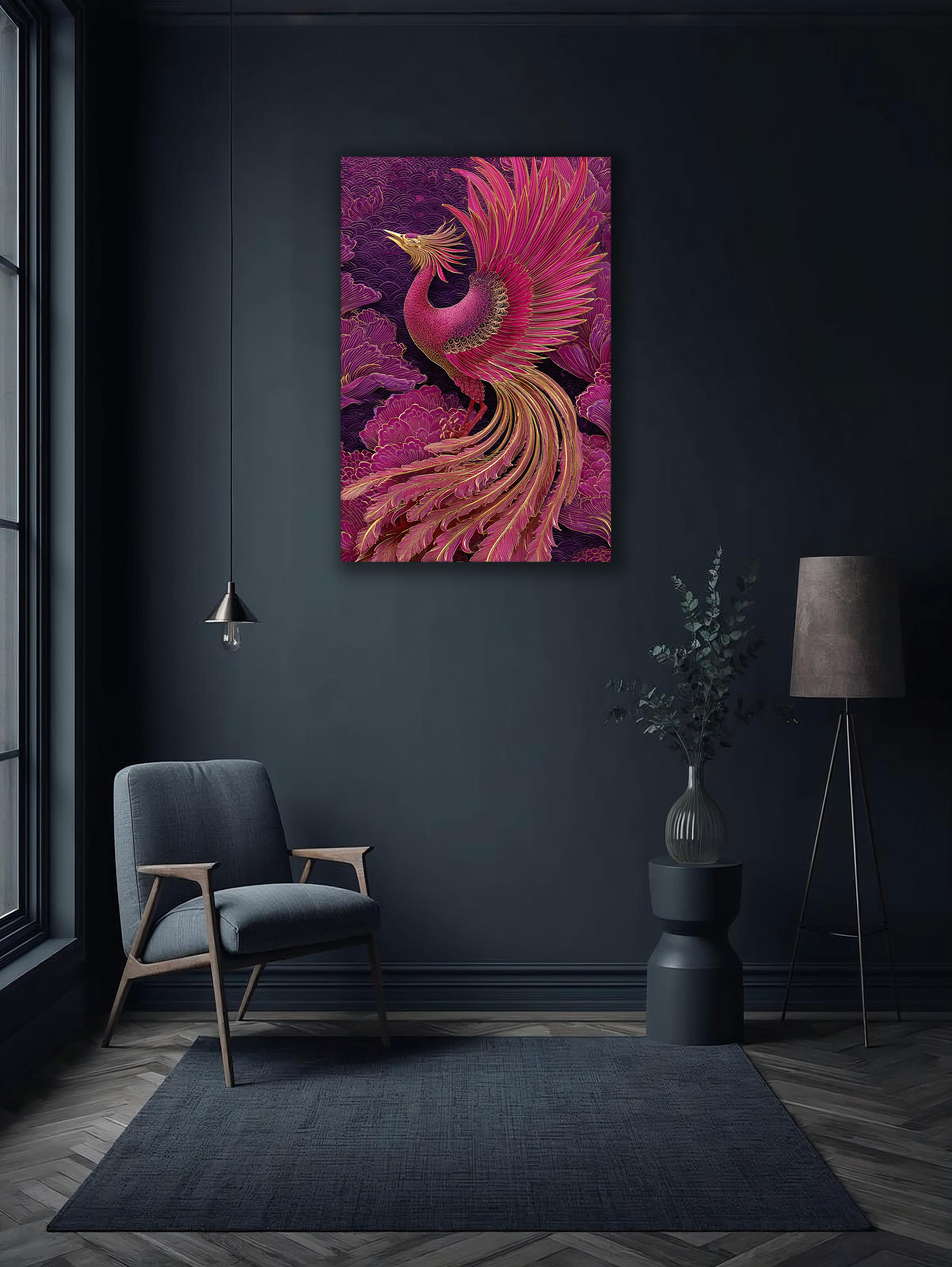 Korean Phoenix Vertical Canvas Art – Symbolic Mythical Bird Wall Decor