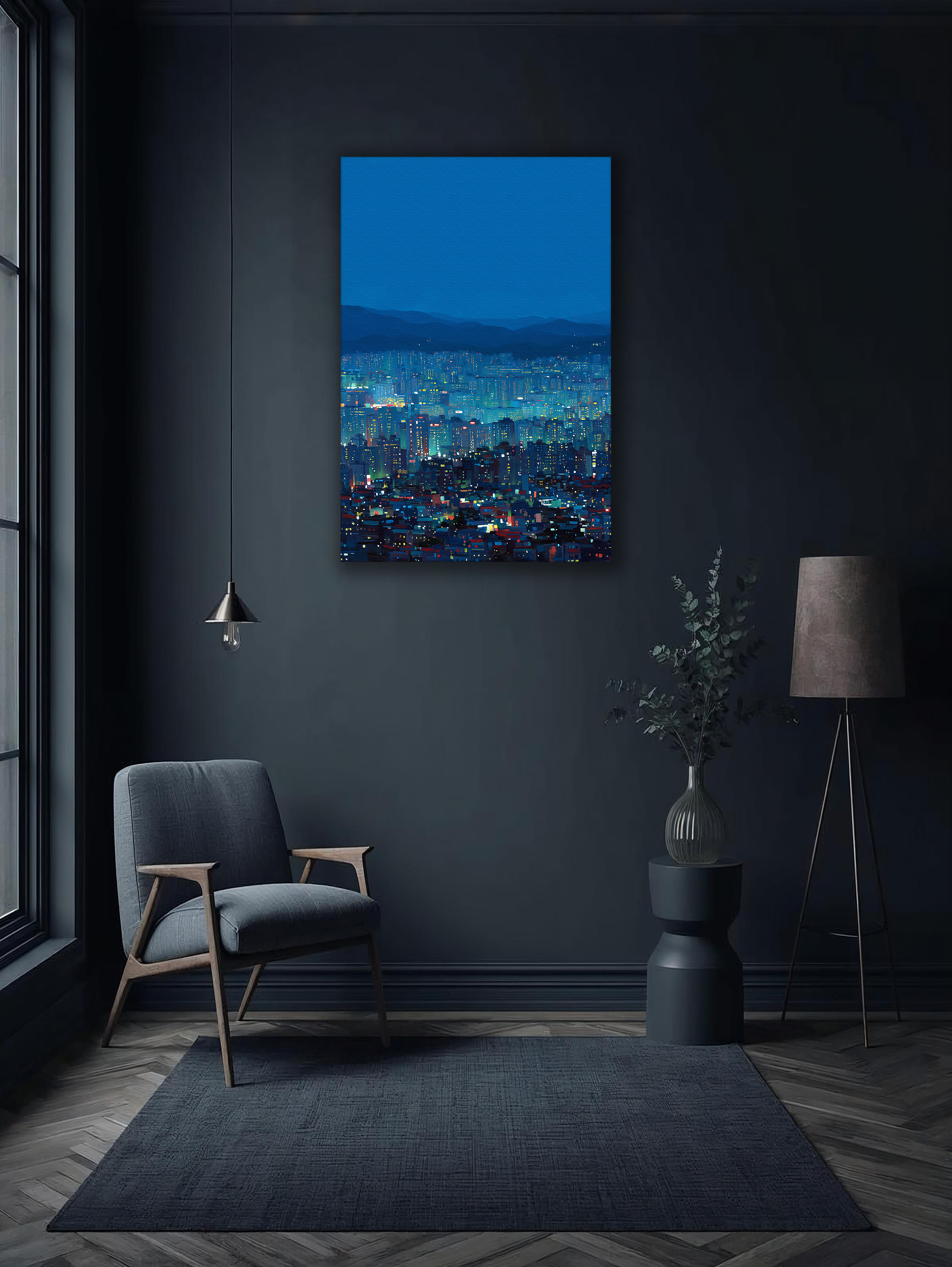Korean Midnight Skyline Canvas Art