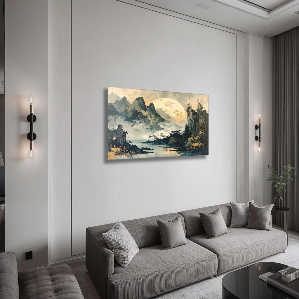 Moonlit Serenity over Korean Mountains – Korean Landscape Canvas Art