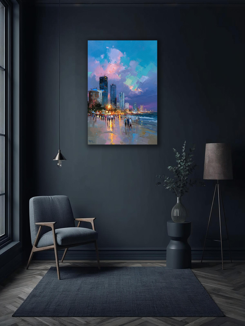 Korean Coastal Evening of Lights Canvas Art