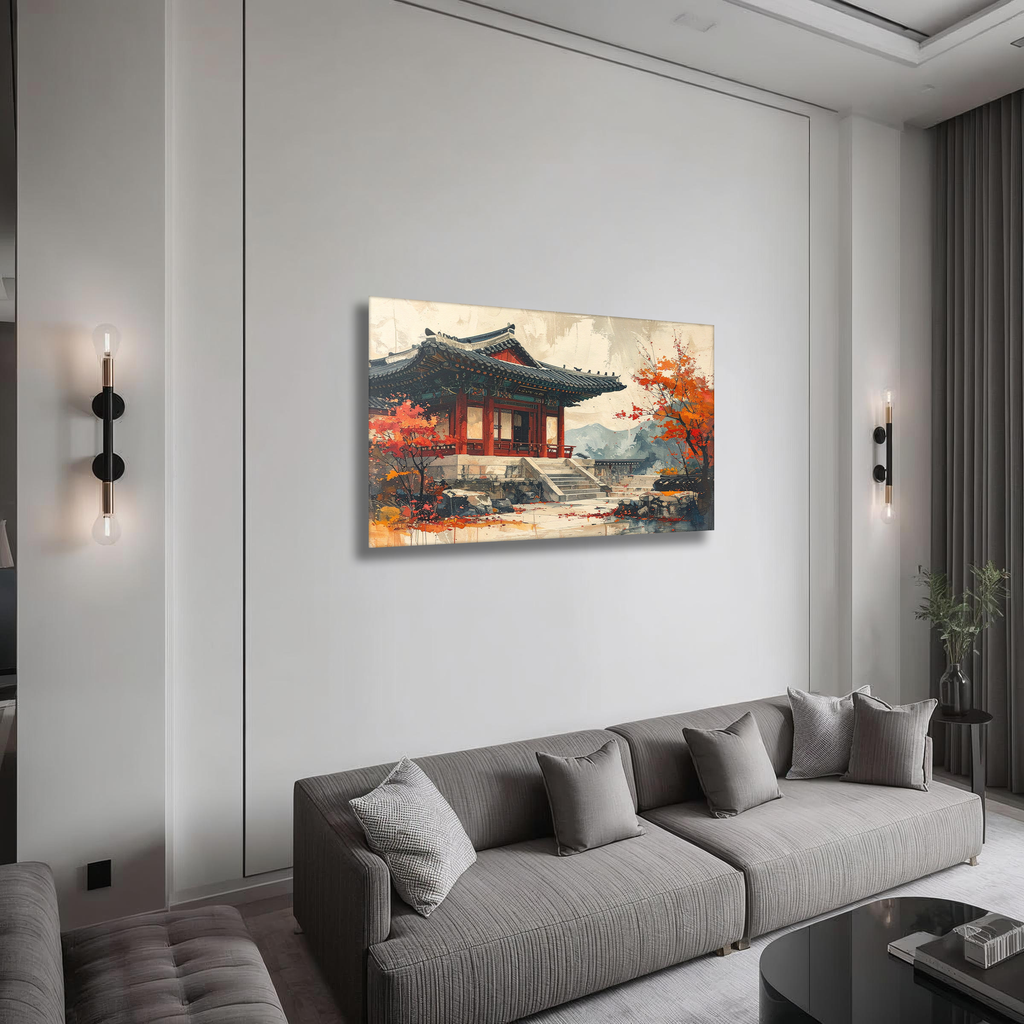 Autumn at the Hanok Pavilion – Korean Traditional Architecture Canvas Art