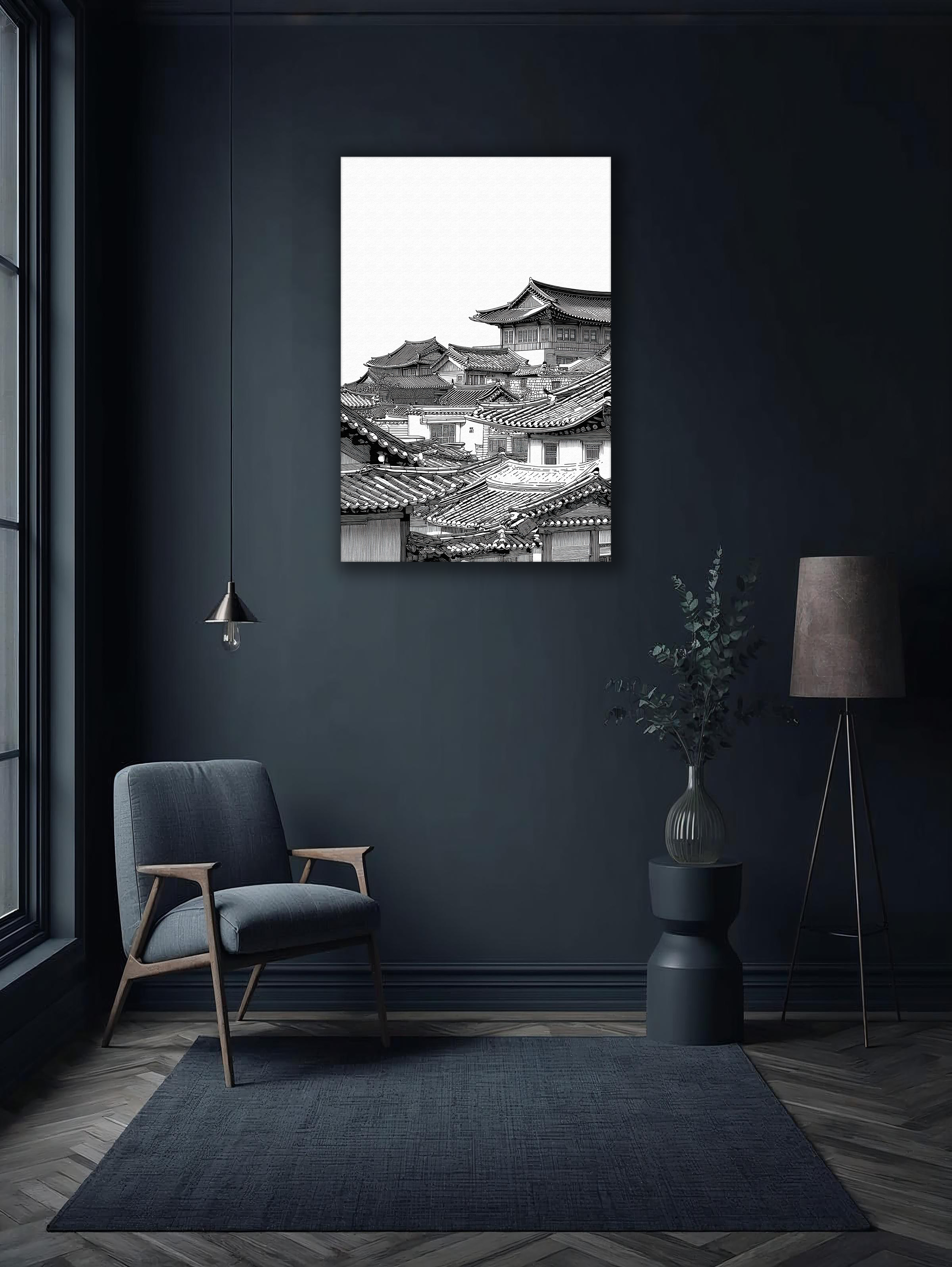 Korean Hanok Village Skyline Canvas Art