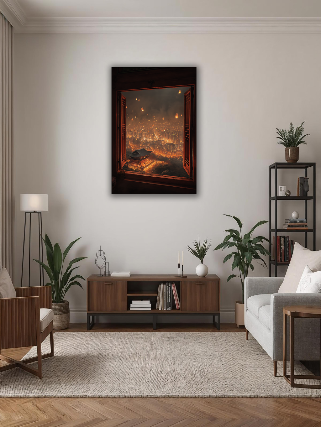 Korean Lanterns Over the City Canvas Art