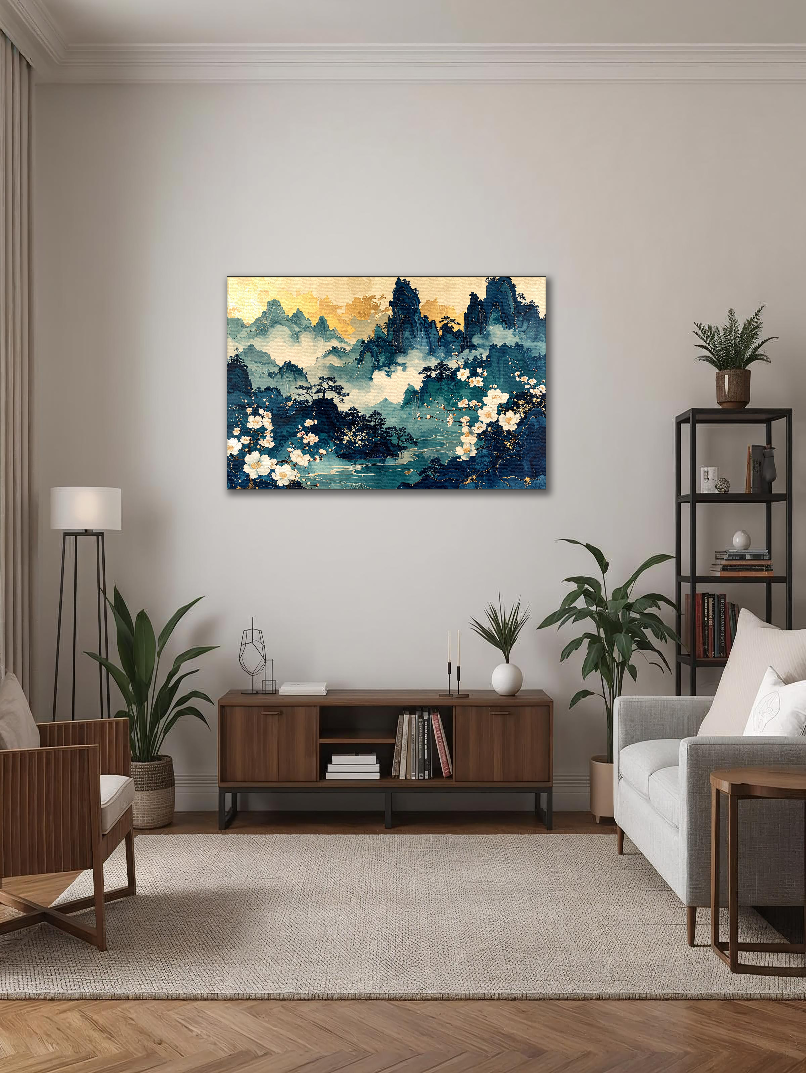 Azure Tranquility – Korean Mountain Blossom Canvas Art