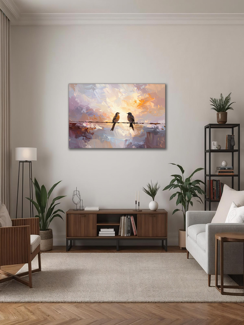 Whisper of Morning Light – Two Birds Minimal Impressionist Canvas Art