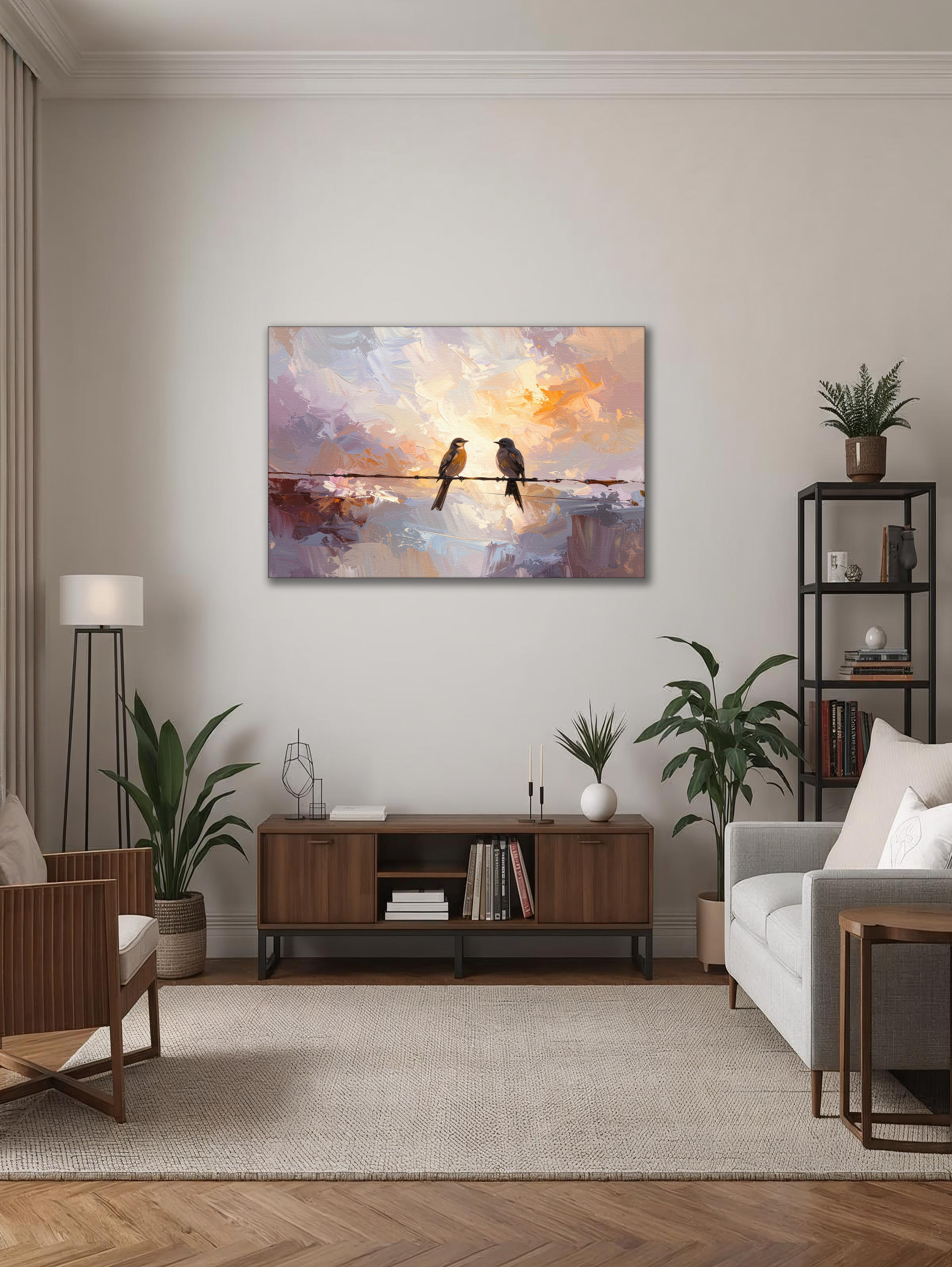 Whisper of Morning Light – Two Birds Minimal Impressionist Canvas Art