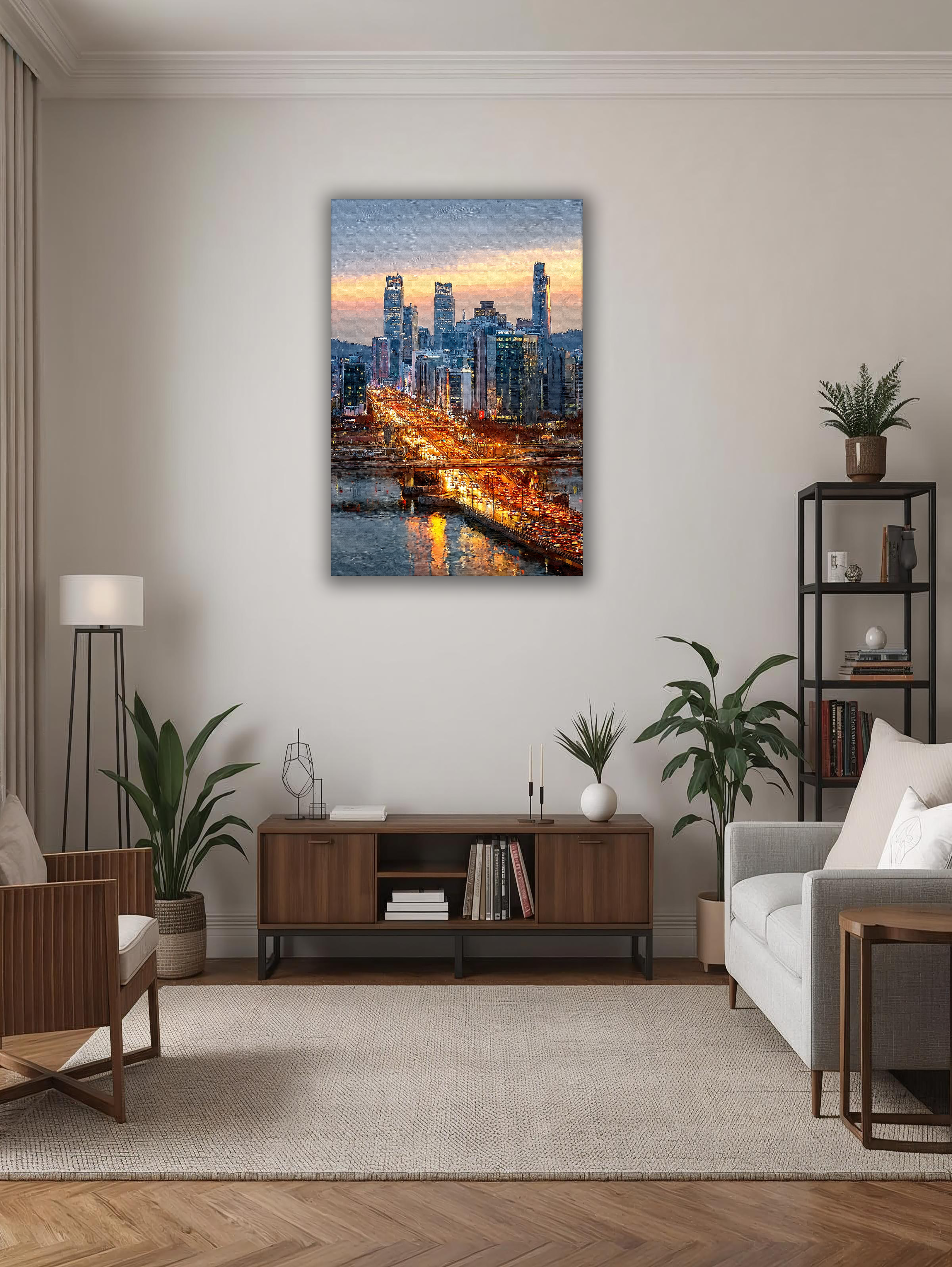 Korean Cityscape Canvas Art | Seoul River Sunset Glow