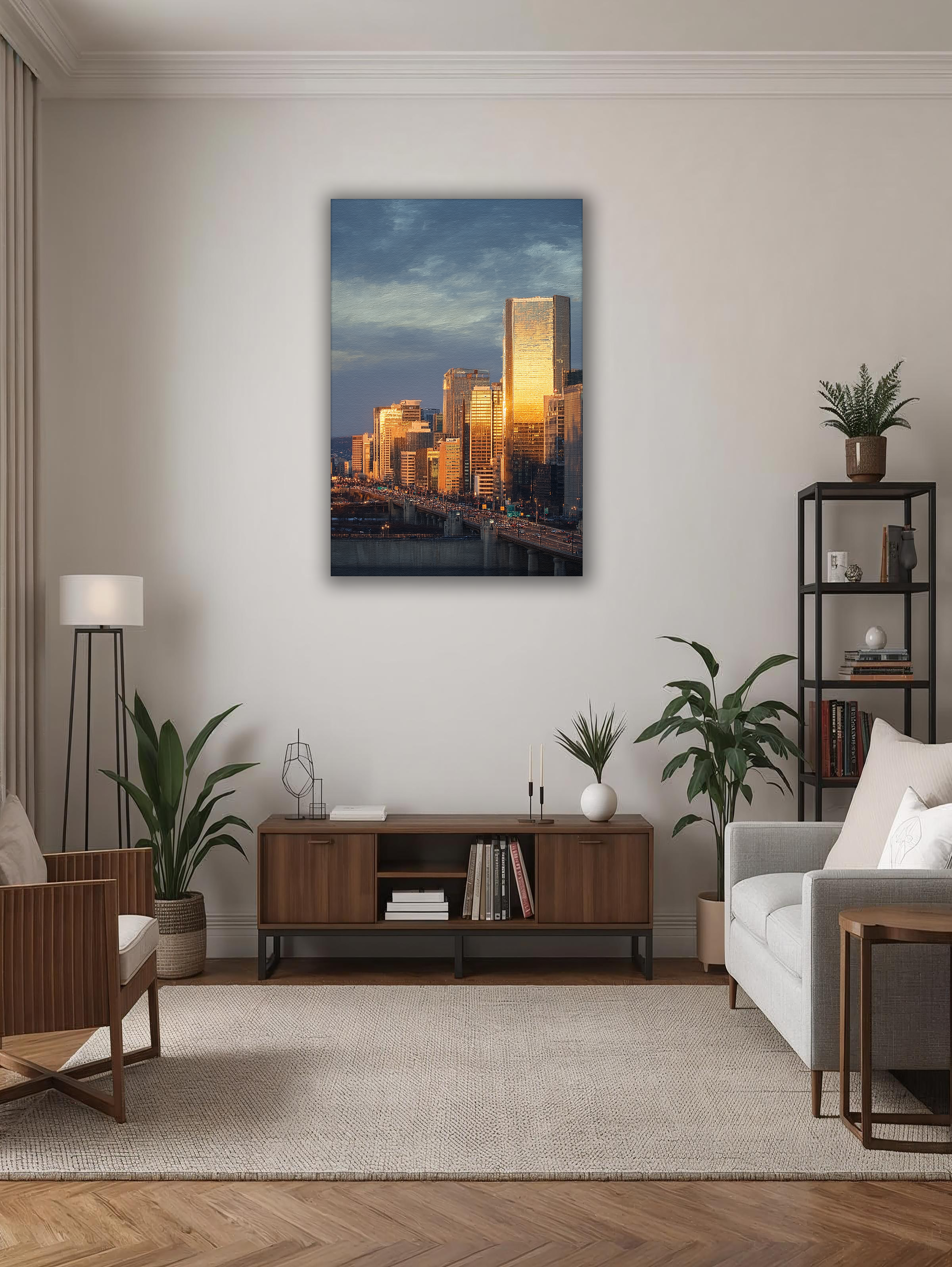 Korean Cityscape Canvas Art | Golden Seoul Sunset Towers