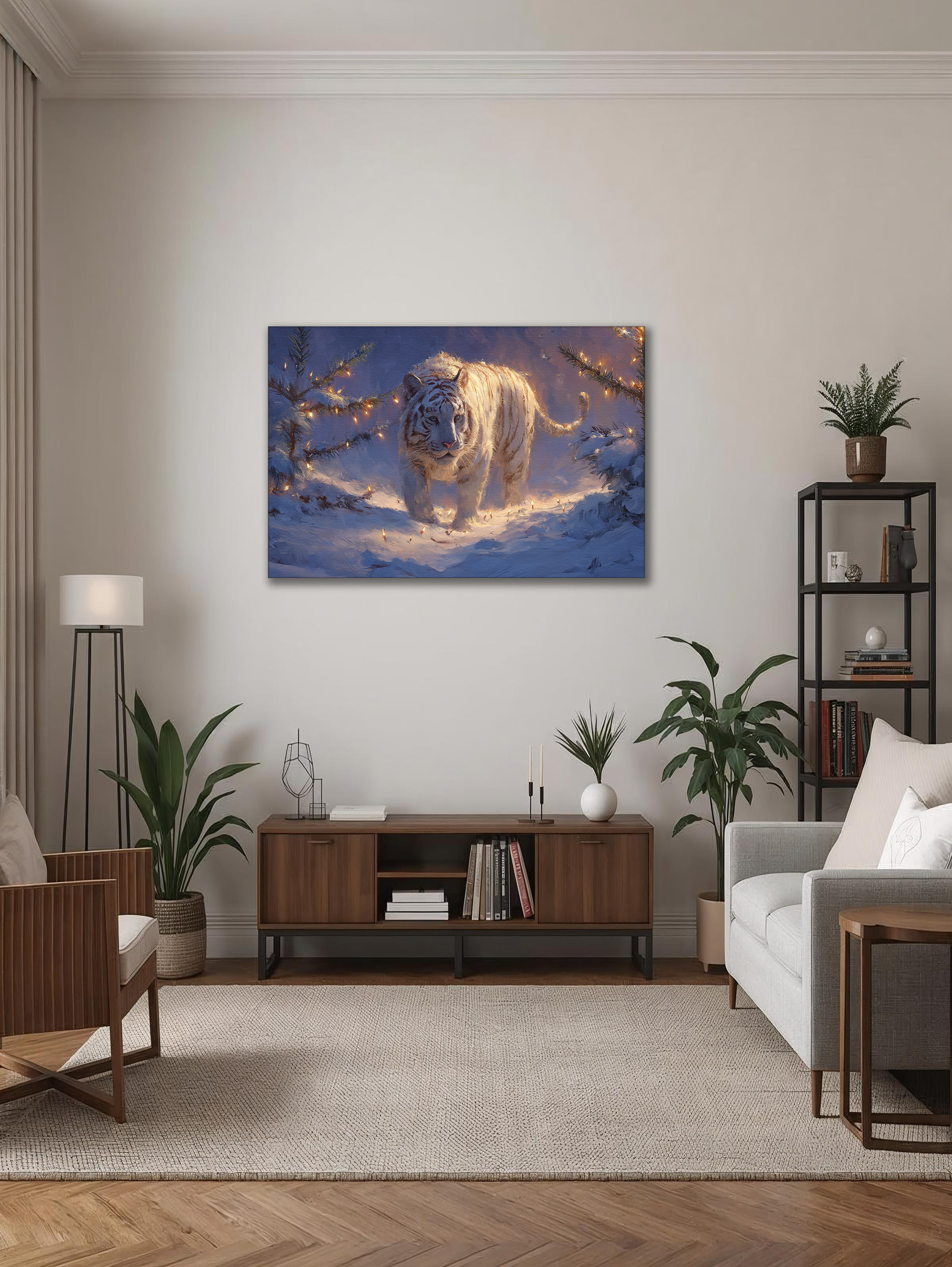 Korean White Tiger Canvas Art | Winter Forest Glow