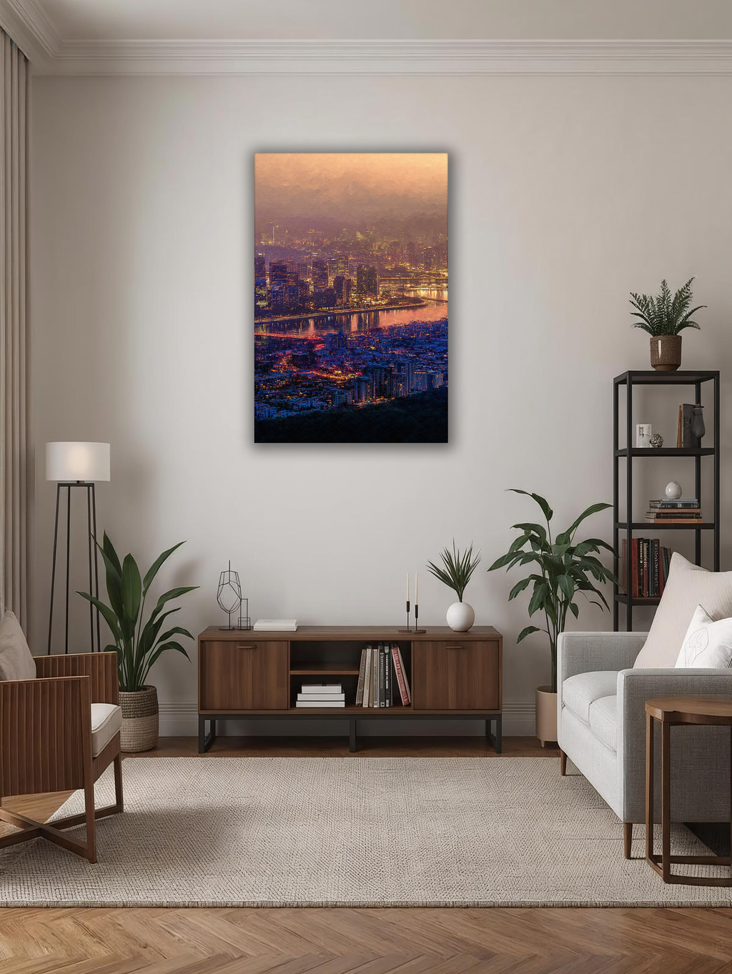 Korean Cityscape Canvas Art | Seoul Dusk Skyline View