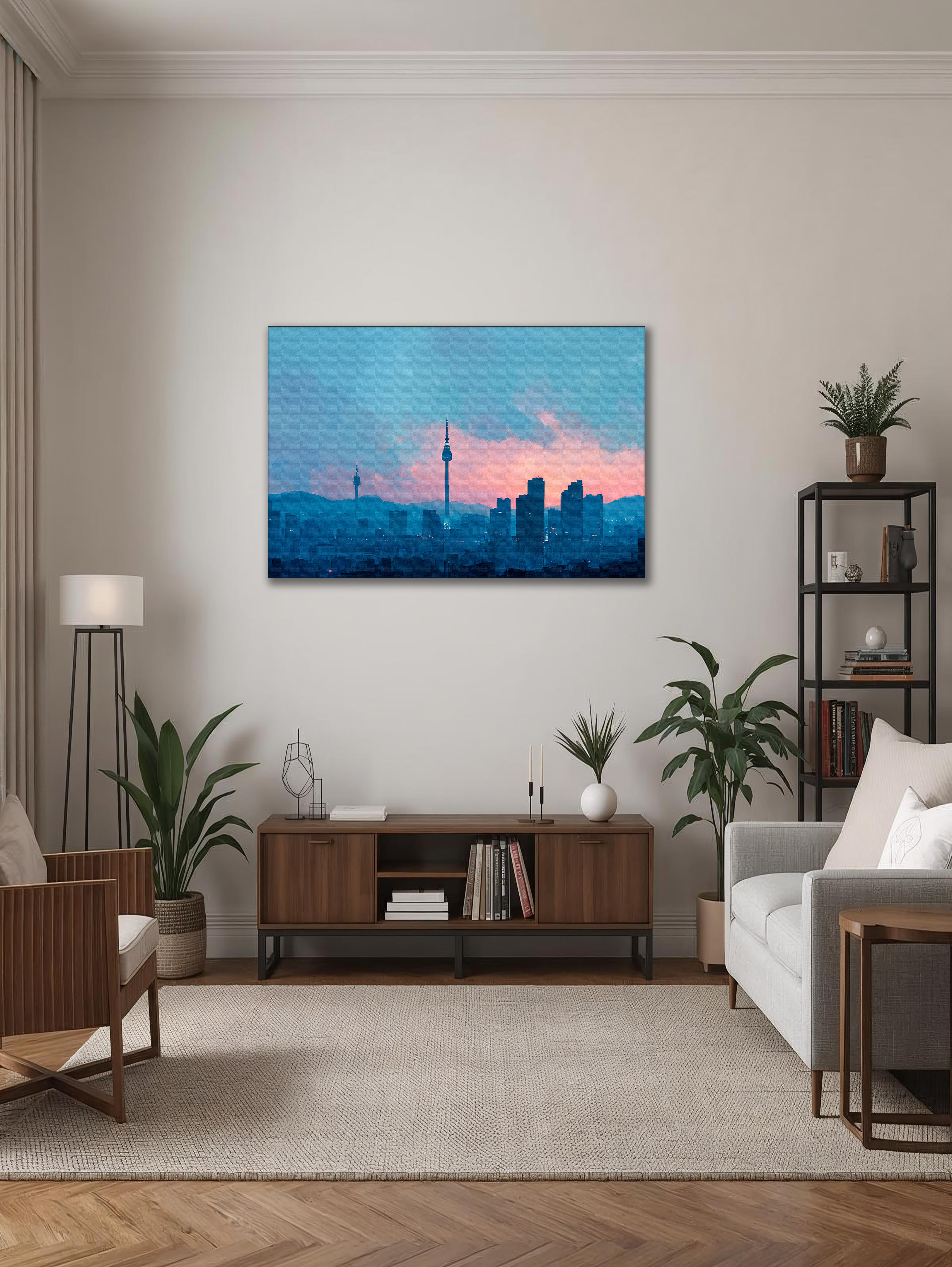 Korean Cityscape Canvas Art | Seoul Tower Dawn Sky