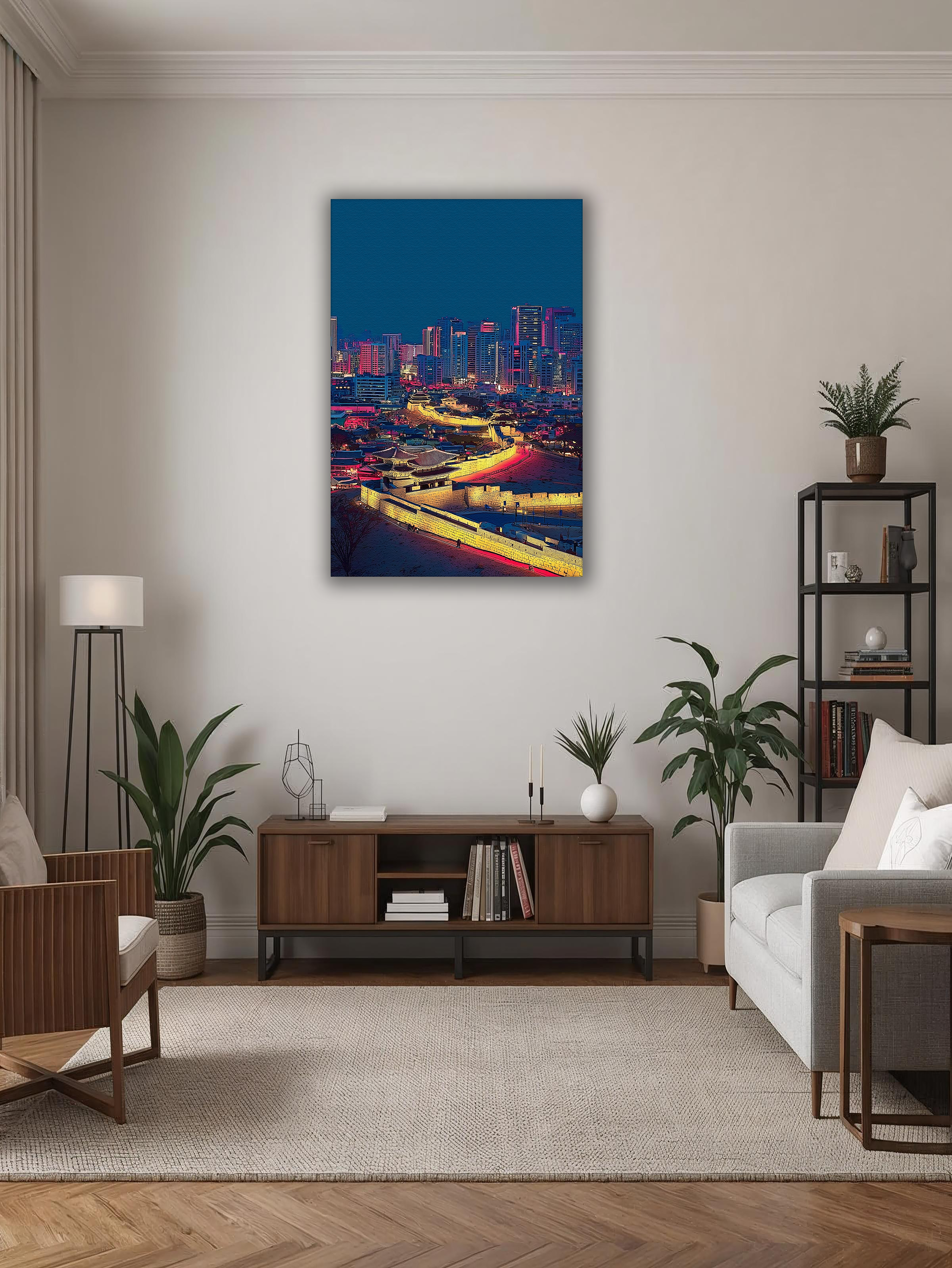 Korean Cityscape Canvas Art | Suwon Fortress Night Glow