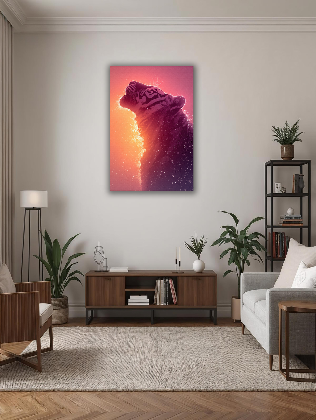 Korean Tiger Sunset Vertical Canvas Art – Powerful Animal Wall Decor