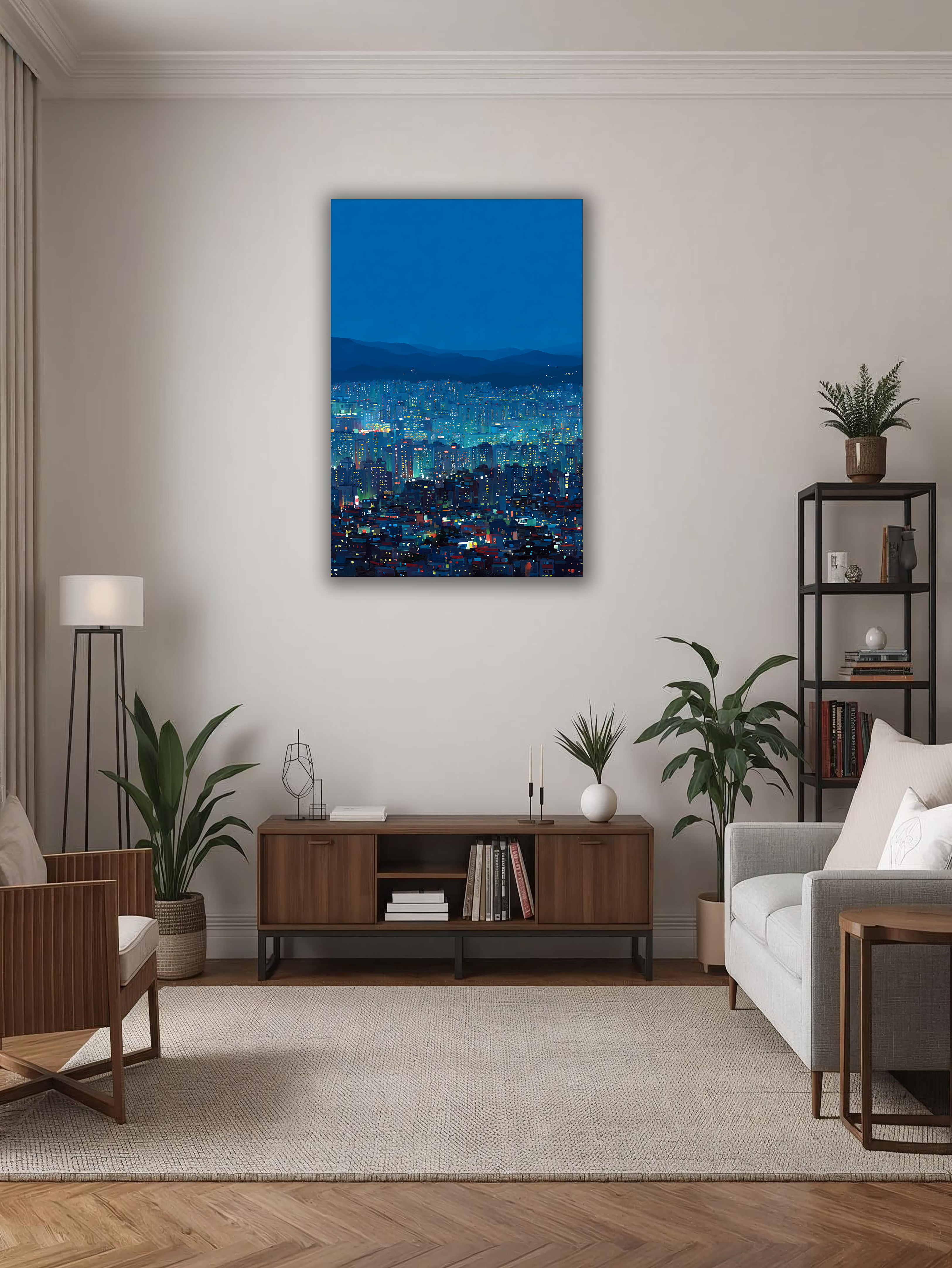 Korean Midnight Skyline Canvas Art