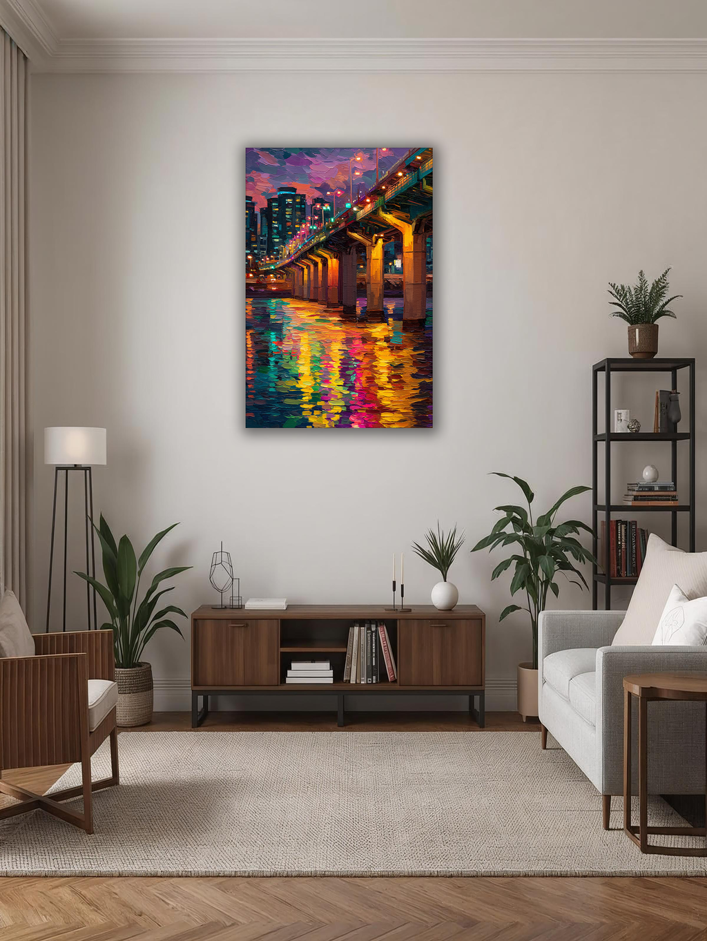 Korean Rainbow Bridge of Seoul Nights Canvas Art