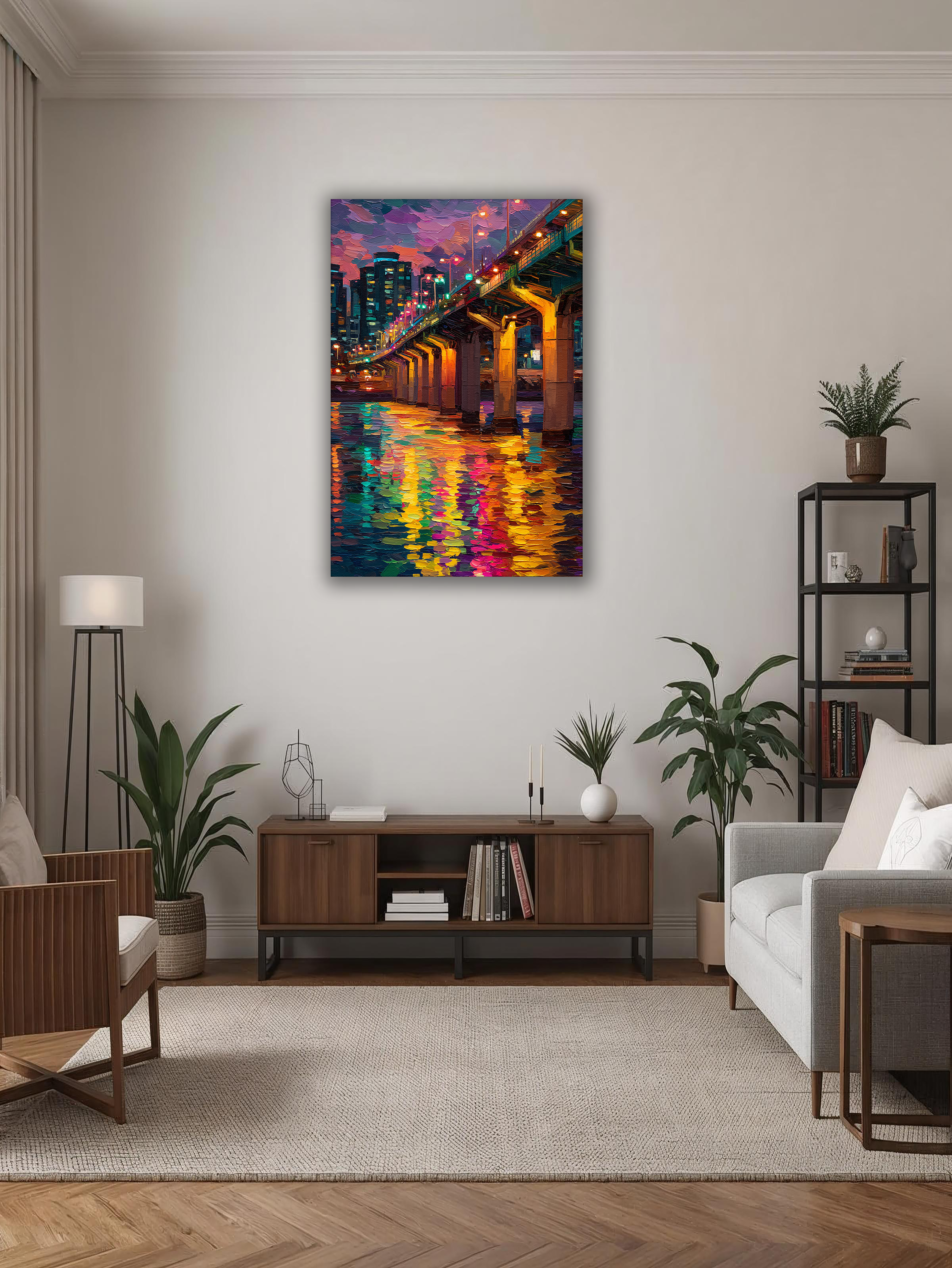 Korean Rainbow Bridge of Seoul Nights Canvas Art
