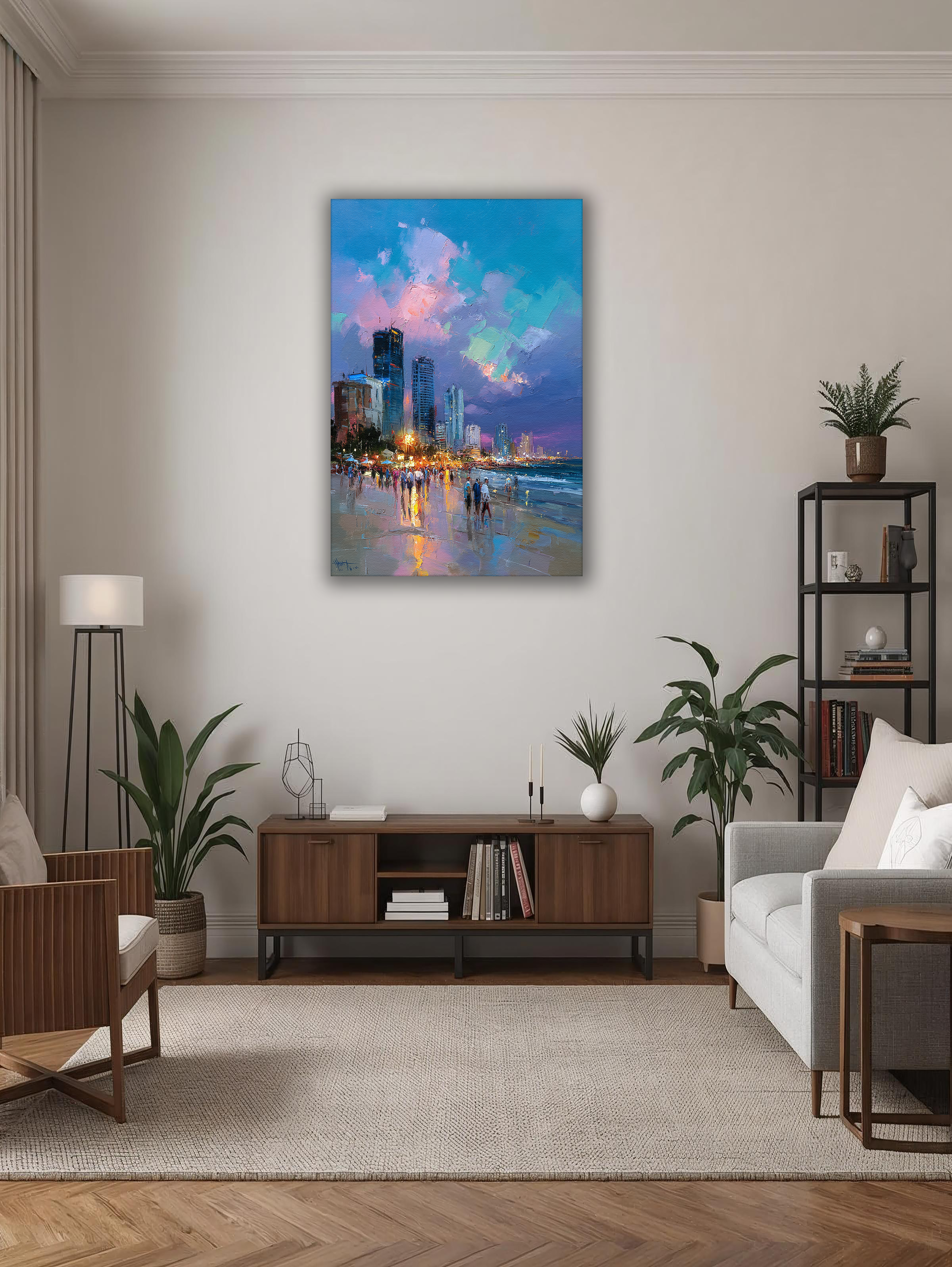 Korean Coastal Evening of Lights Canvas Art