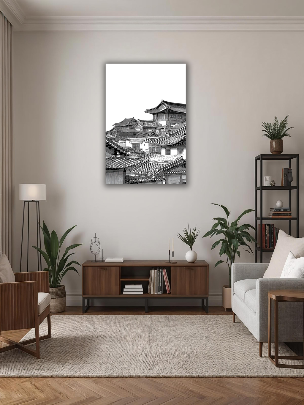 Korean Hanok Village Skyline Canvas Art