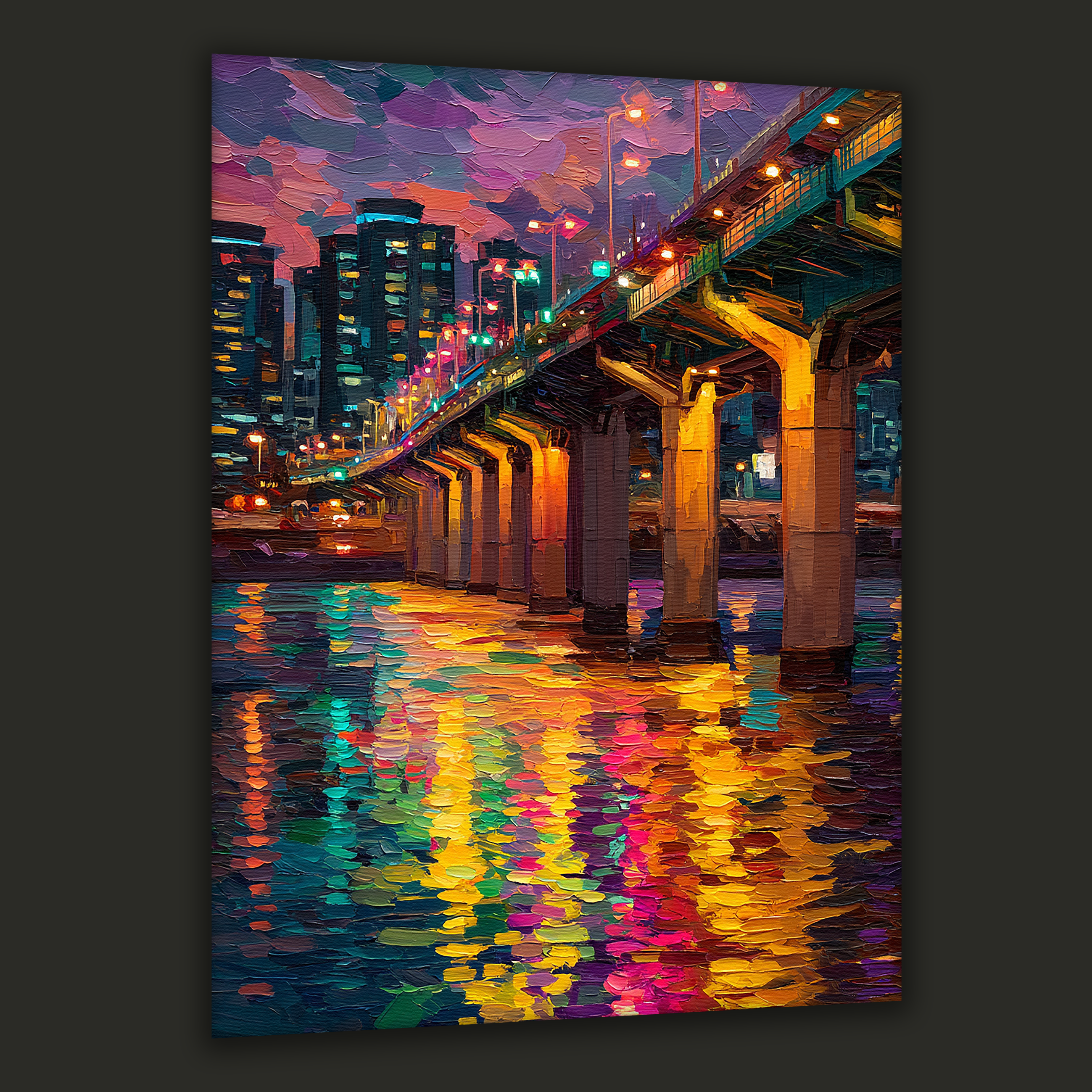 Korean Rainbow Bridge of Seoul Nights Canvas Art