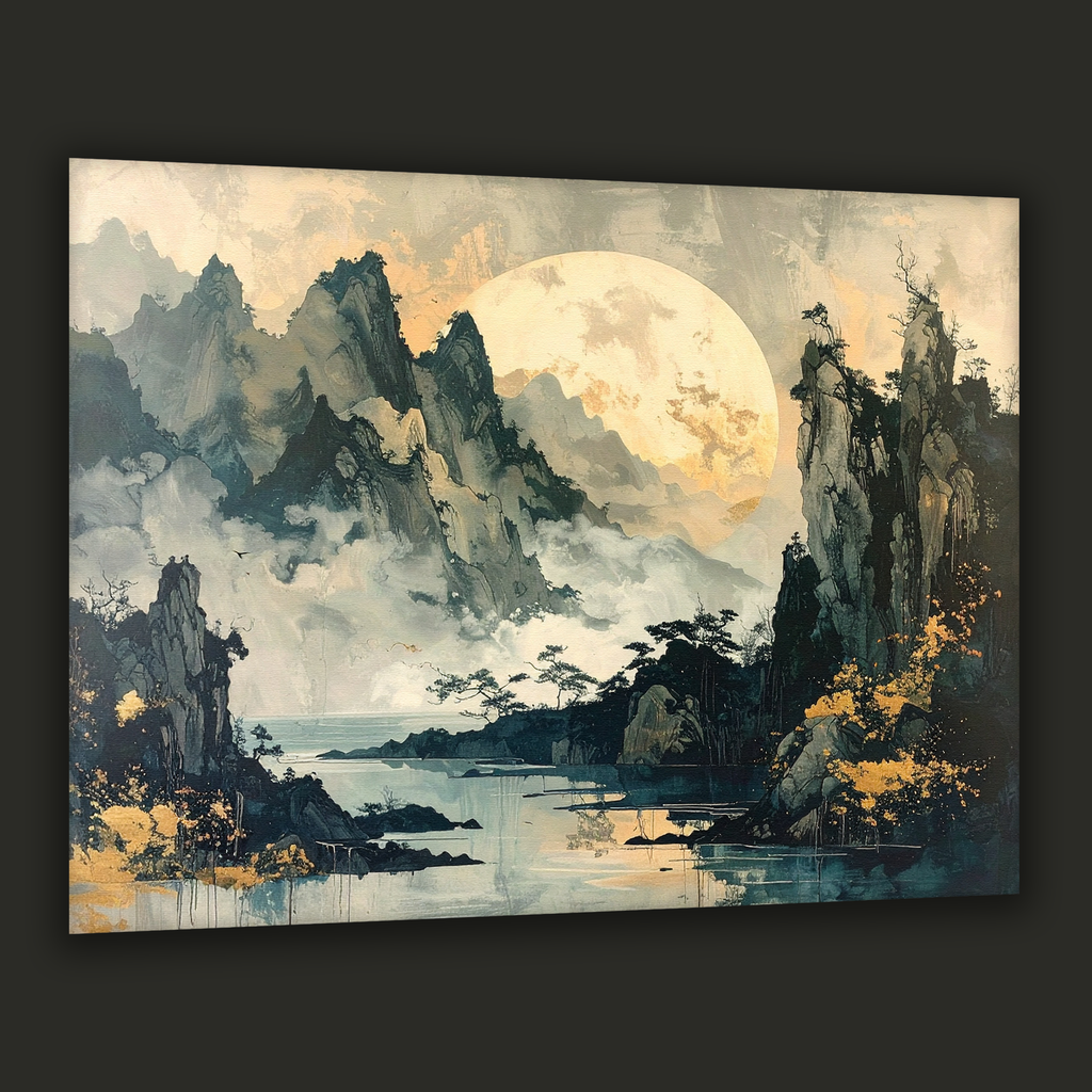 Moonlit Serenity over Korean Mountains – Korean Landscape Canvas Art