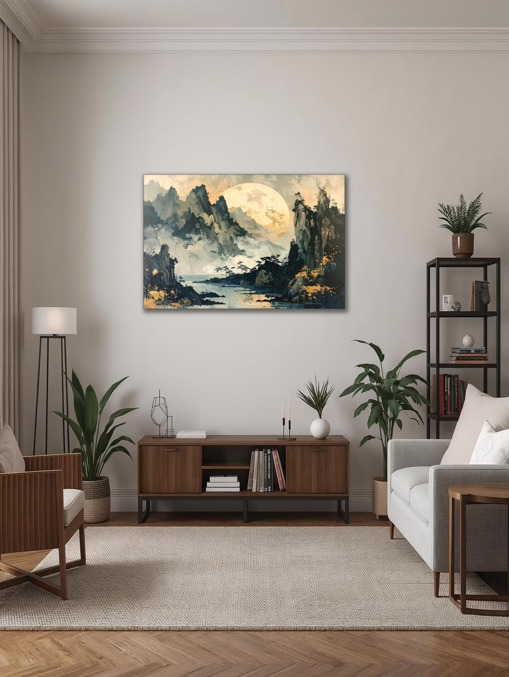 Moonlit Serenity over Korean Mountains – Korean Landscape Canvas Art