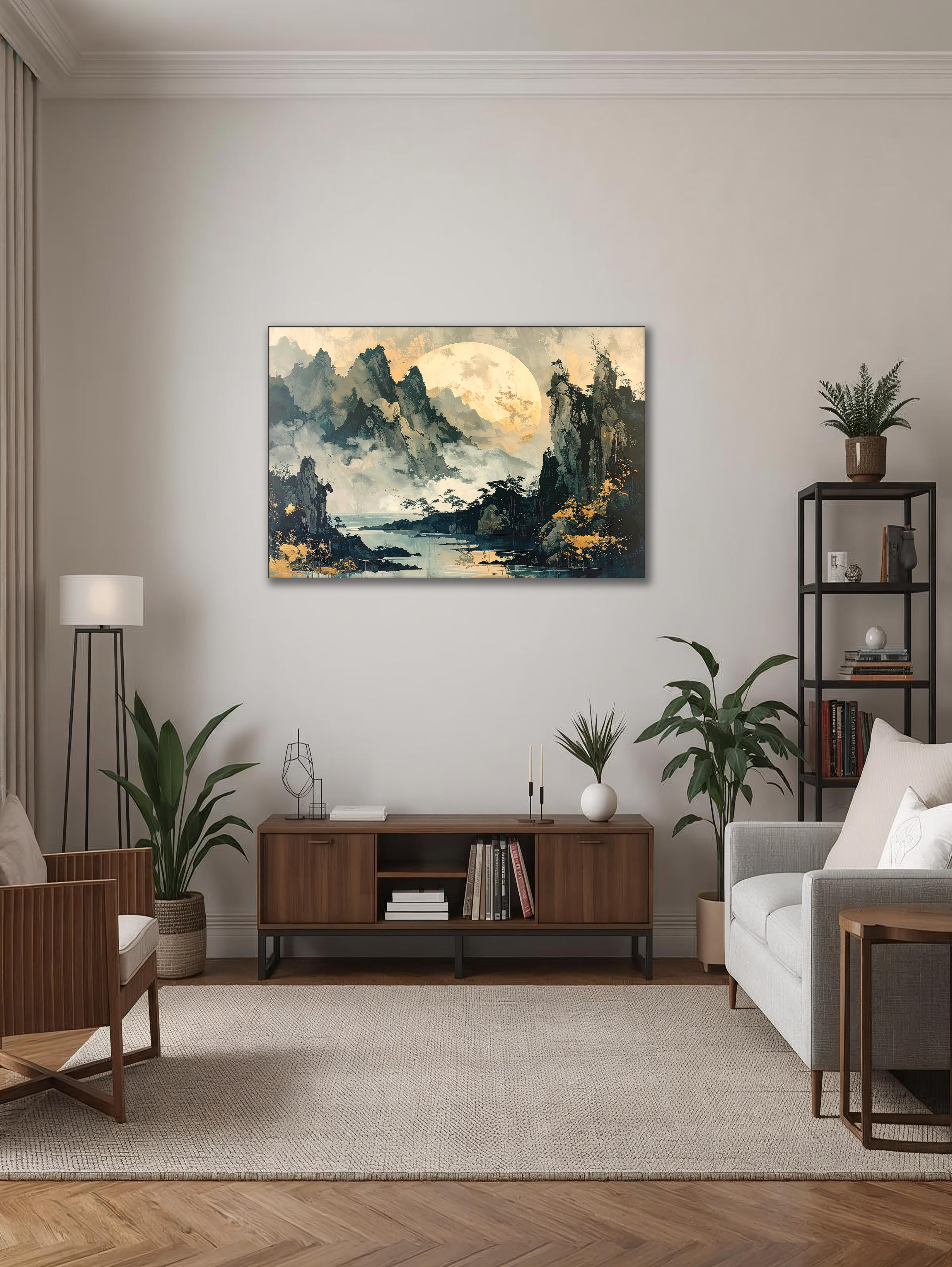 Moonlit Serenity over Korean Mountains – Korean Landscape Canvas Art