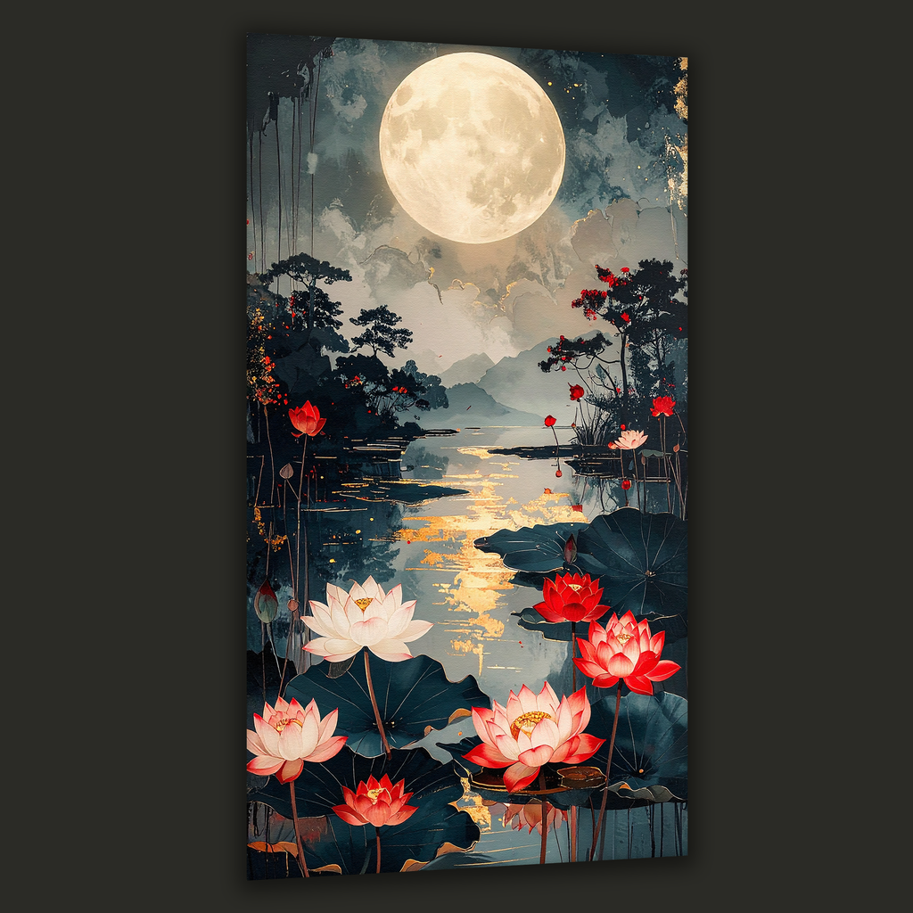 Moonlit Lotus Serenity (Portrait Canvas Edition)