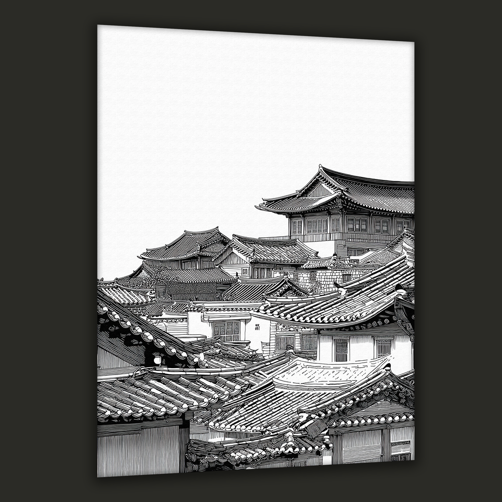 Korean Hanok Village Skyline Canvas Art
