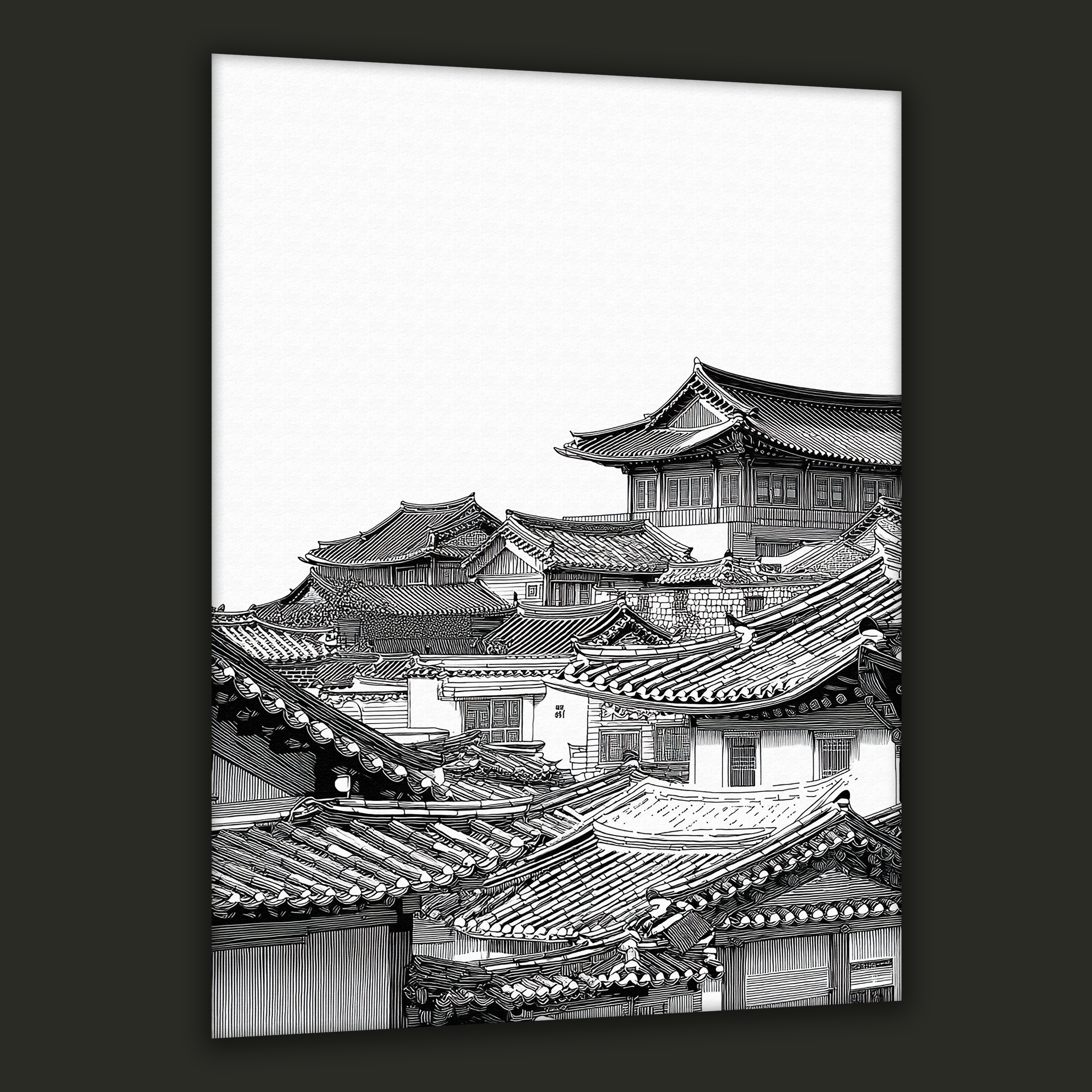 Korean Hanok Village Skyline Canvas Art