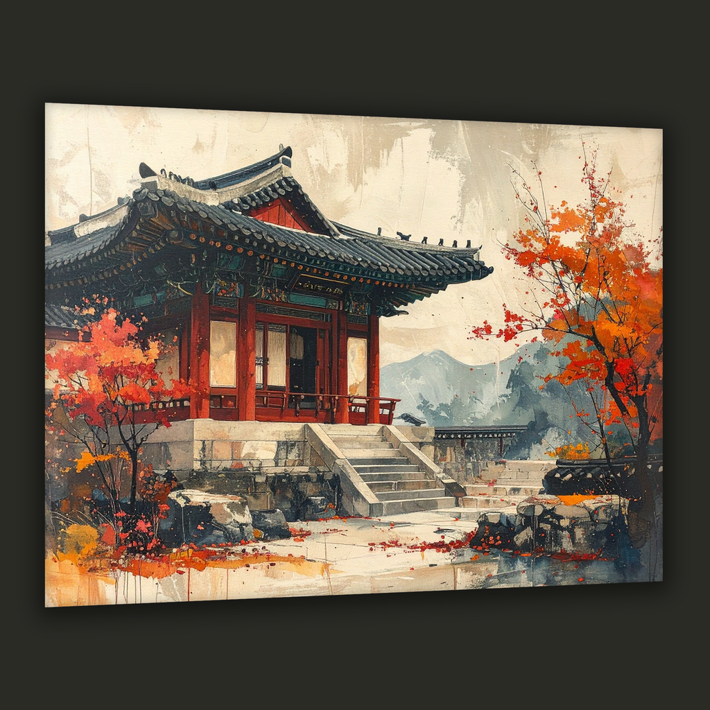 Autumn at the Hanok Pavilion – Korean Traditional Architecture Canvas Art