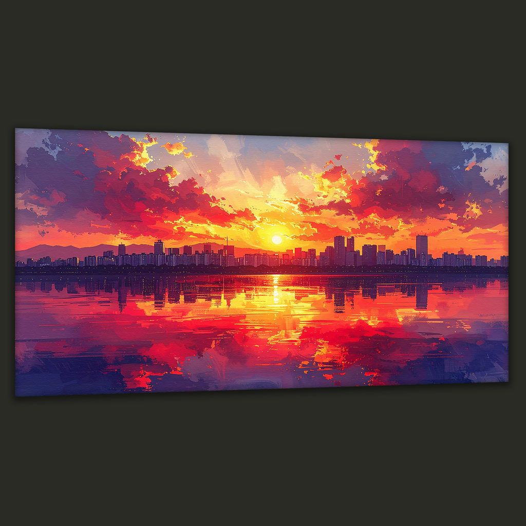 Crimson Sunset Over Seoul (Landscape Canvas Edition)
