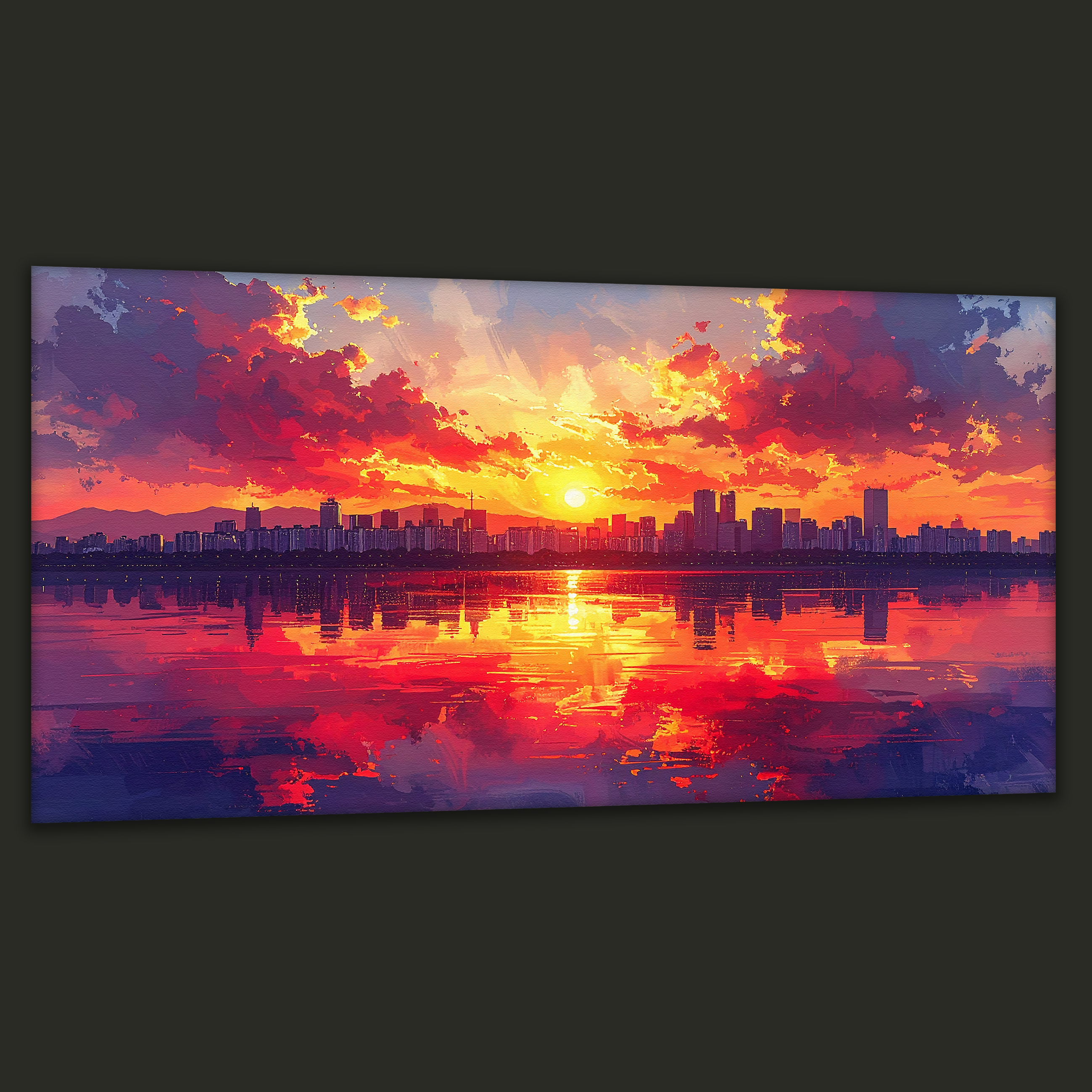 Crimson Sunset Over Seoul (Landscape Canvas Edition)