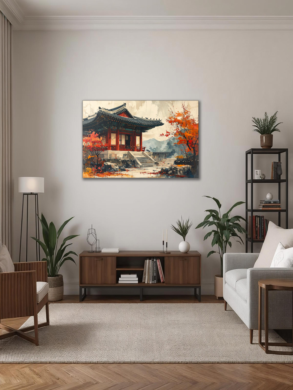 Autumn at the Hanok Pavilion – Korean Traditional Architecture Canvas Art